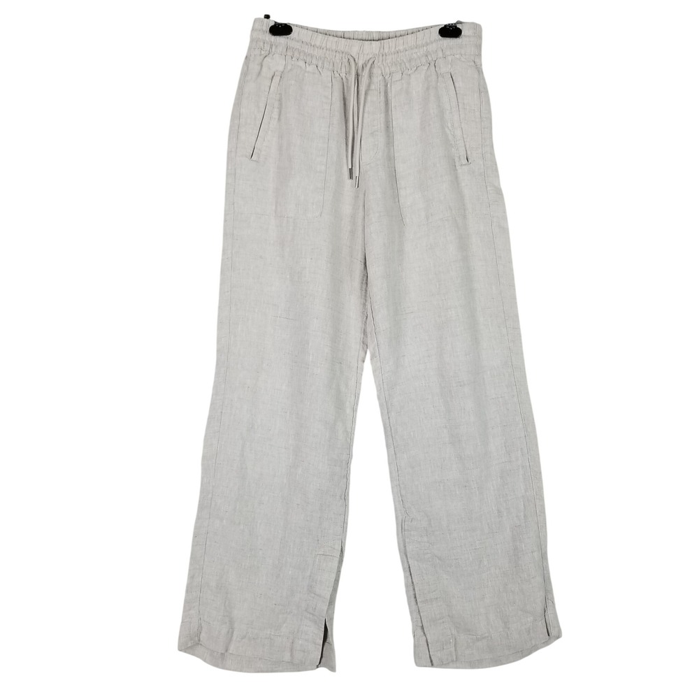 Athleta Linen Wide Leg Pants Women Small Beige Drawstring Casual Slit Hem